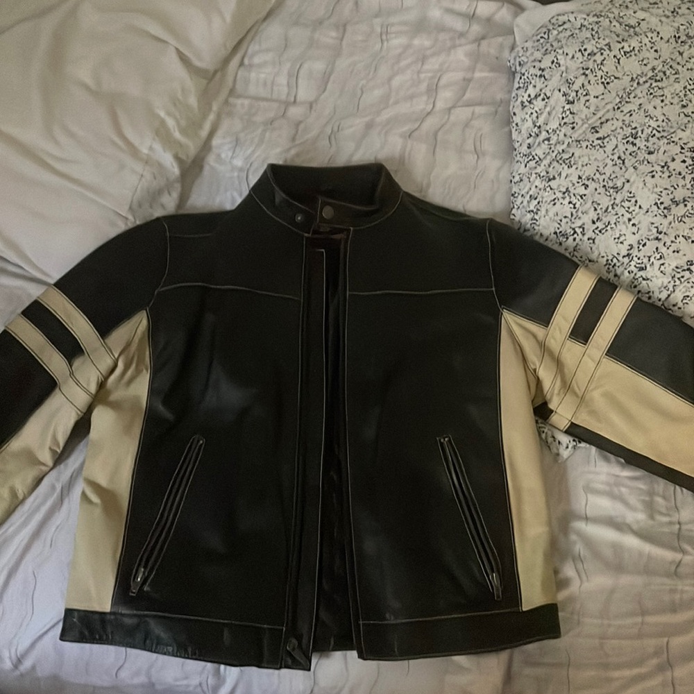 Black and white biker jacket